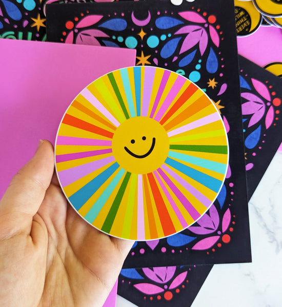 Large 4" Happy Rainbow Sun Sticker