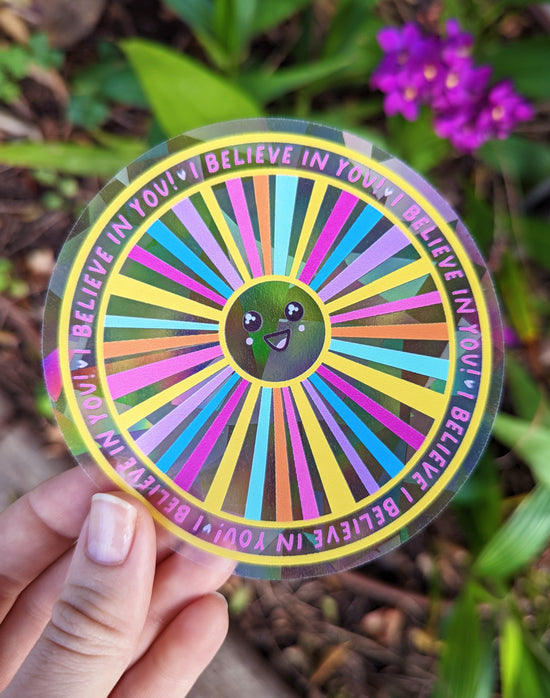 "I Believe in You" Happy Little Sun Rainbow Suncatcher Sticker