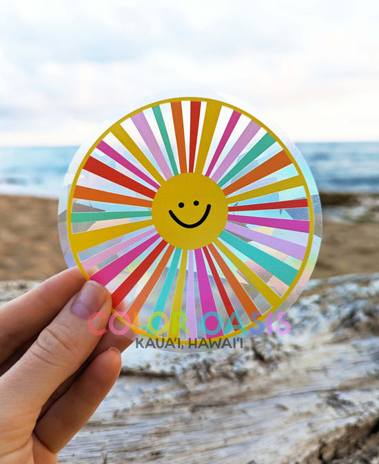 Happy Little Smiling Sun Rainbow Suncatcher Sticker