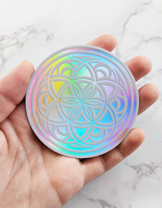 Lunar Seed of Life Holographic Vinyl Sticker