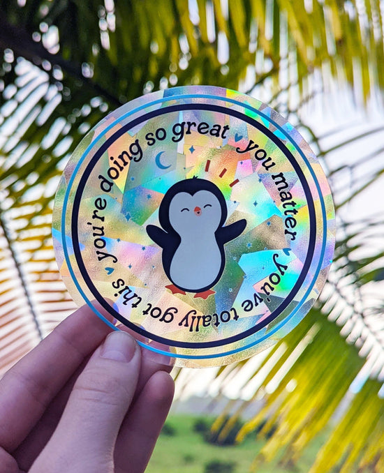 Cute Little Encouraging Penguin Suncatcher Sticker
