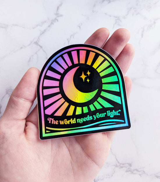 "The World Needs Your Light" Holographic Sun & Moon Vinyl Sticker