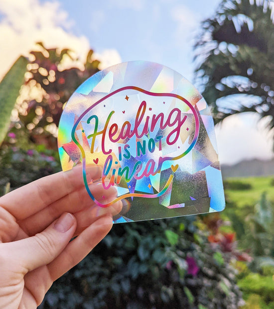 "Healing is not Linear" Rainbow Suncatcher Sticker