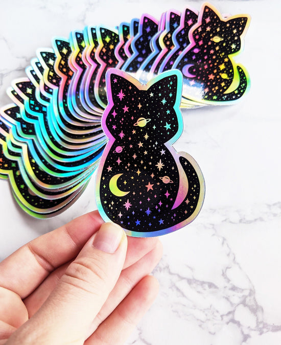 Celestial Cat Holographic Vinyl Sticker