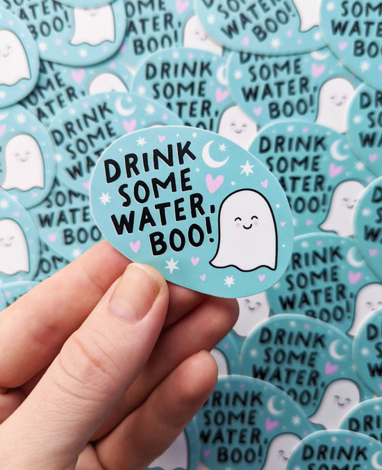 "Drink Some Water, Boo" Cute Little Ghost Water Bottle Sticker