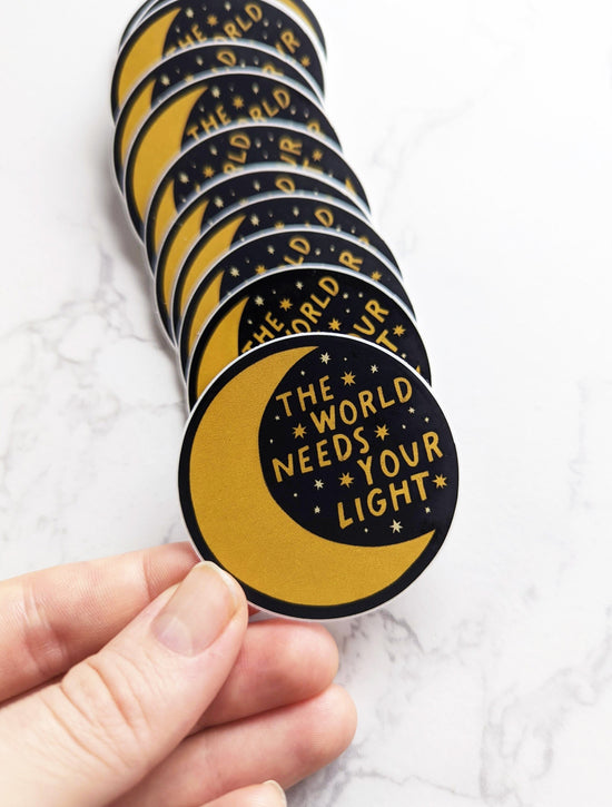 "The World Needs Your Light" Vinyl Moon & Stars Sticker