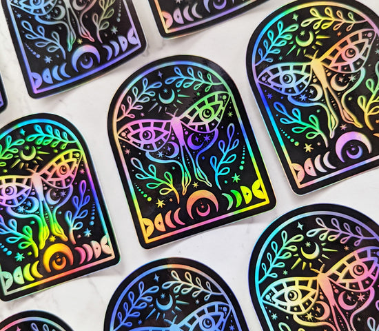 Celestial Luna Moth Holographic Vinyl Sticker