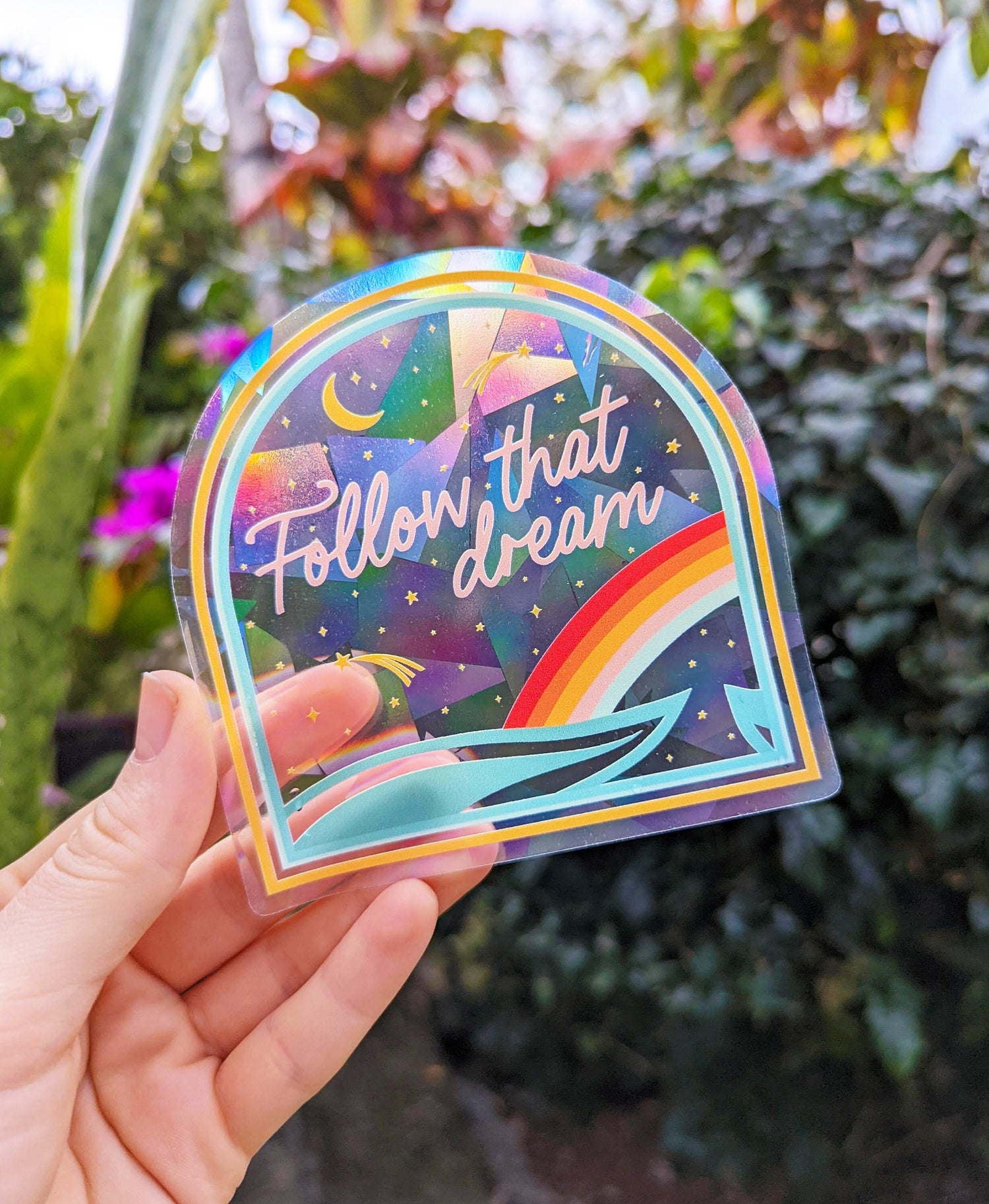 Follow That Dream Rainbow Suncatcher Sticker Rainbow Sun Catcher Sticker  for Windows Cute Suncatchers Coco & Moon Studio – Color Oasis Hawaii