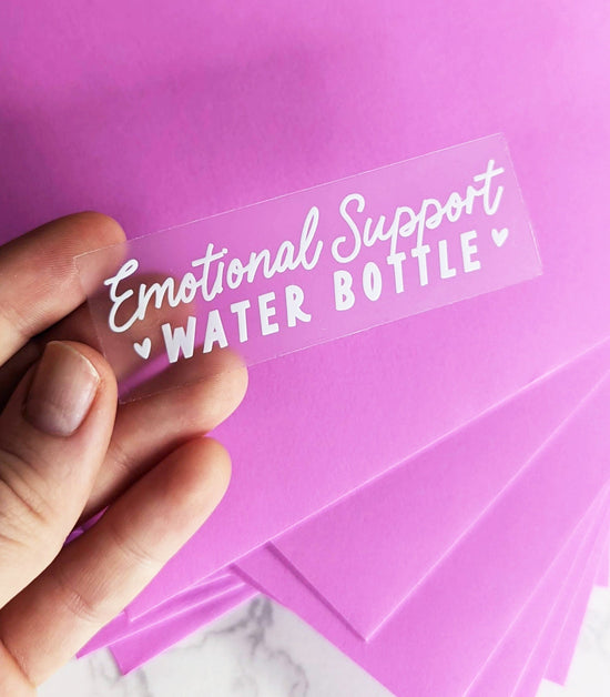 Emotional Support Water Bottle Sticker, Clear & Pastel Vinyl