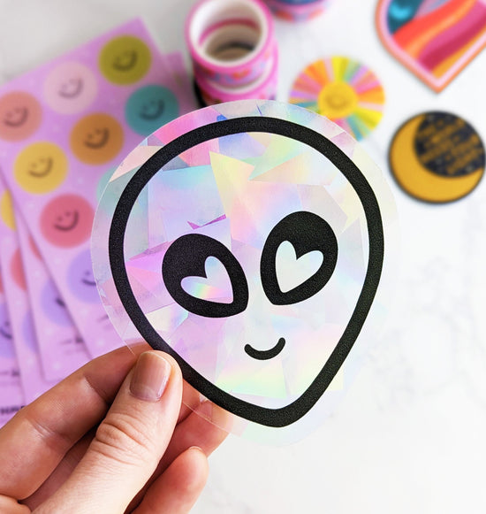 Cute Alien Rainbow Suncatcher Sticker