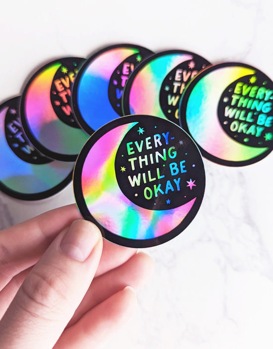 Holographic Moon Sticker "Everything will be ok"