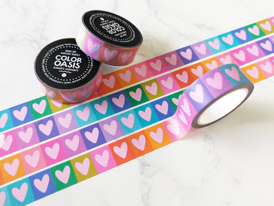 Cute Pink Hearts + Rainbow Stripes Washi Tape