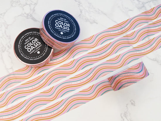 "Healing is not linear" pastel waves washi tape