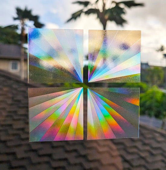 Pack of 4 Rainbow Suncatcher Radial Prisms Square Suncatcher Stickers