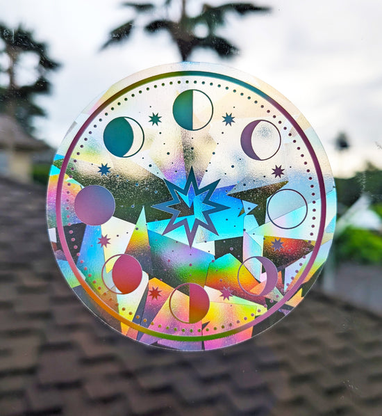 Moon Phases Rainbow Suncatcher Sticker
