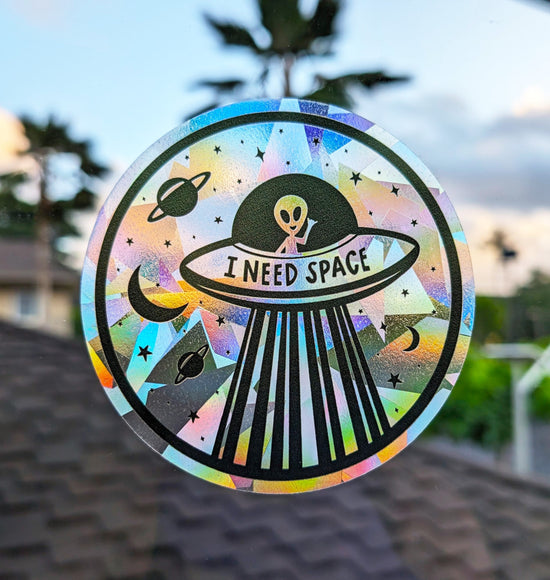 "I Need Space" Alien Suncatcher Sticker