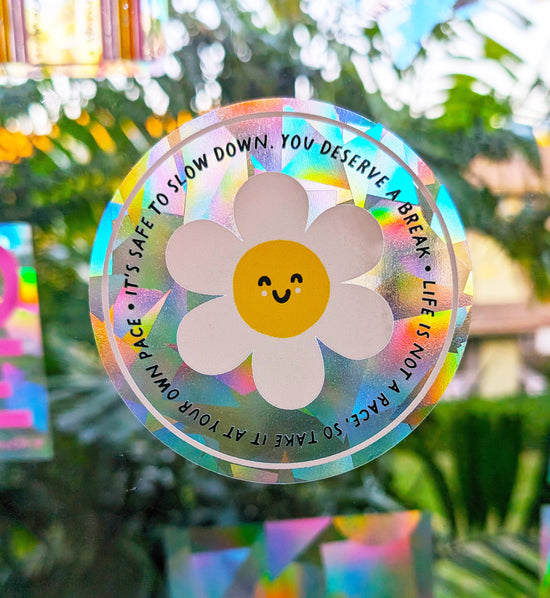 Mental Health Gentle Reminders Smiling Daisy Suncatcher Sticker