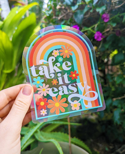 "Take it Easy" Groovy Rainbow Suncatcher Sticker