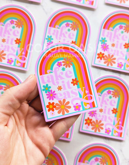 "Take it Easy" Rainbow & Daisies Sticker
