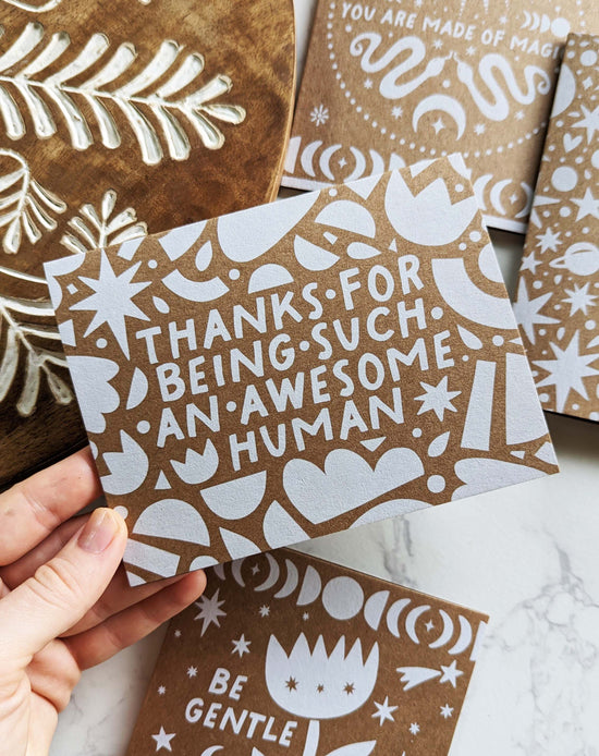 "Thanks for being such an awesome human" Eco-Friendly Kraft Thank You Cards